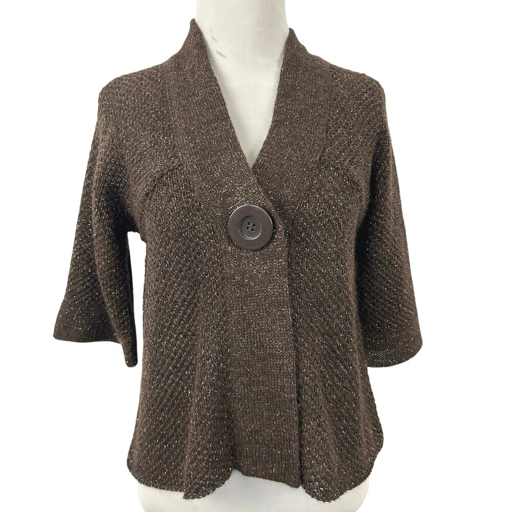 Express Design Studio Brown Metallic Knit Cardigan Sweater Bell Sleeve XS